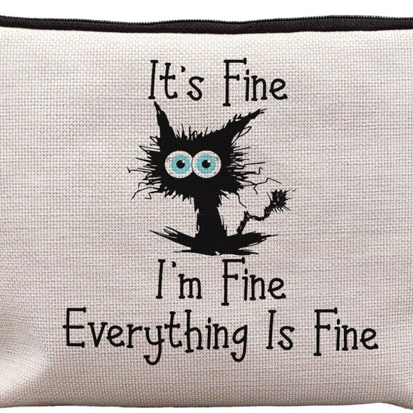 Cat Makeup Bag,Cat Gifts For Cat Lovers,Cat Themed Gifts,It's Fine I'm Fine Ever - Picture 1 of 5